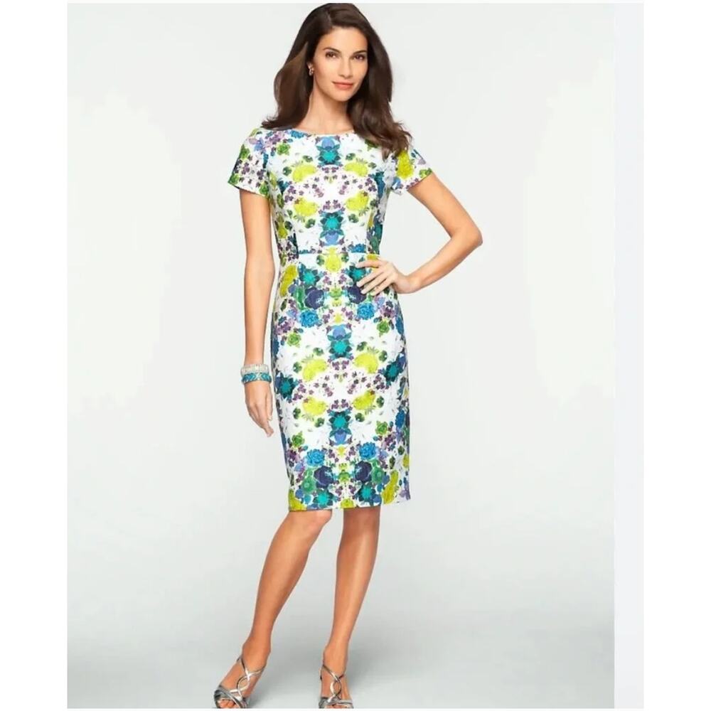 NWT Talbots Mirrored Floral Sheath Dress Short Sleeves Linen Blend Church Sz 6